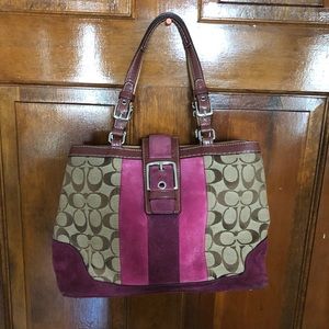 Coach pink and purple suede and canvas satchel